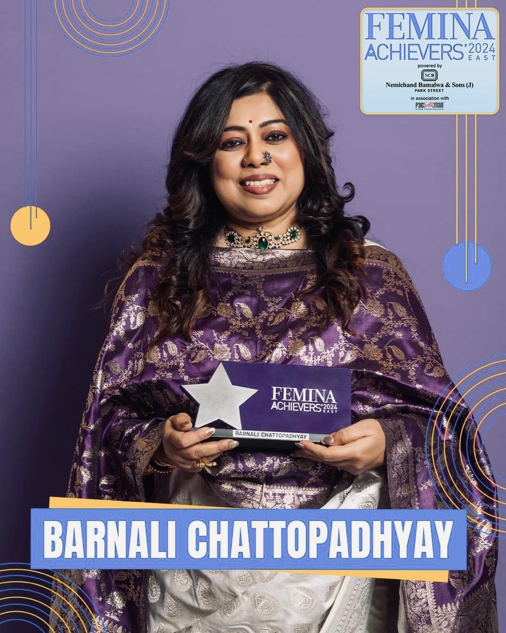 Barnali Chattopadhyay photographed with her Femina Achievers award